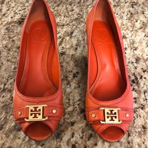 Tory Burch Peep Toe Wedges